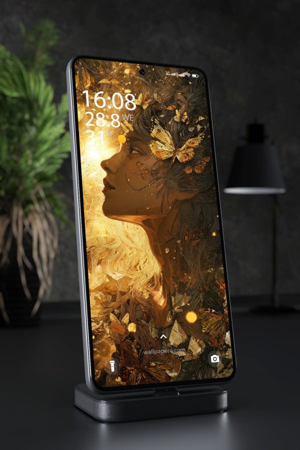 Phone Wallpaper 5326 - Golden Butterfly Woman in Surreal Light