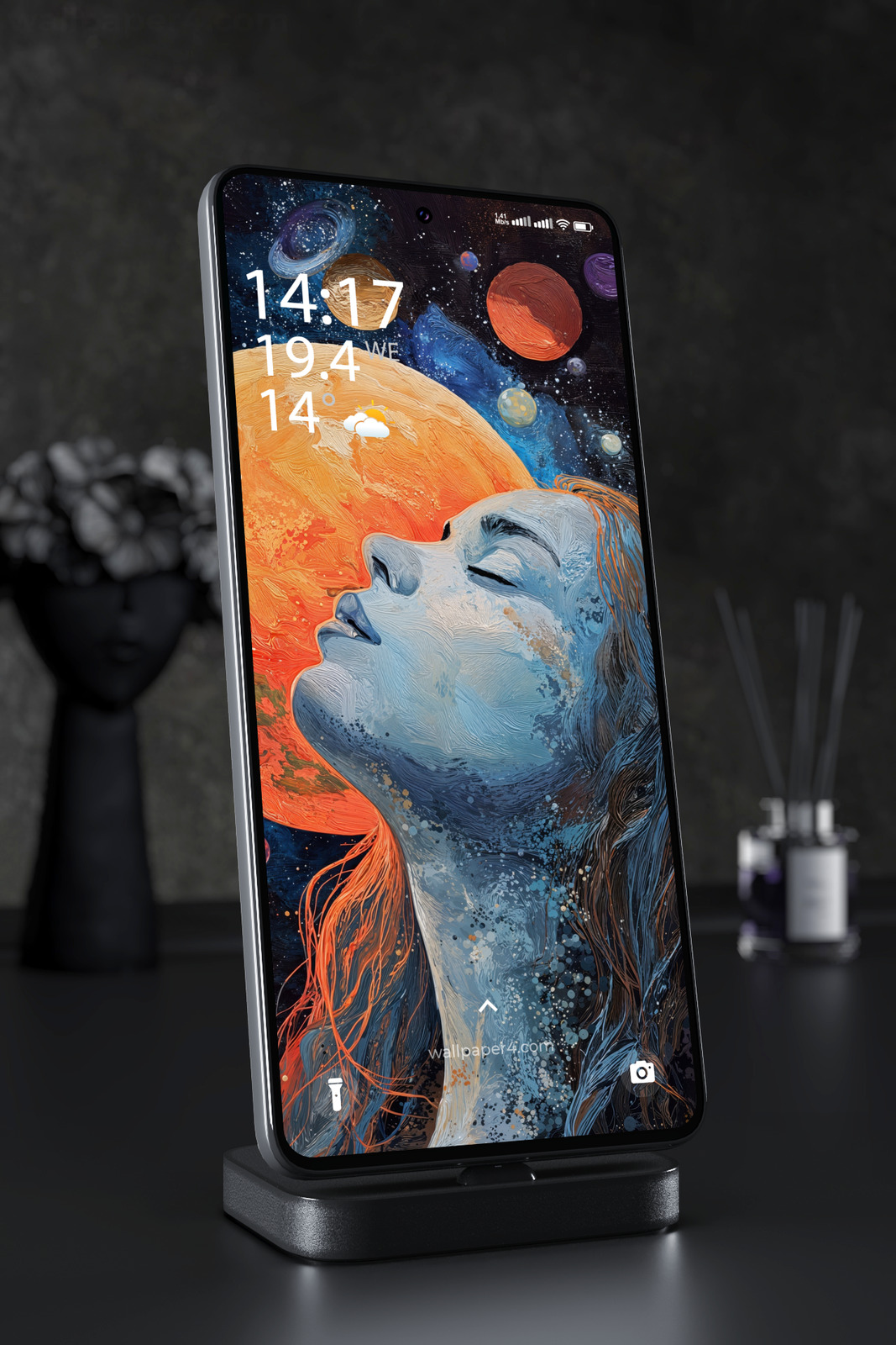 Phone Wallpaper 5334 - Cosmic Dreamer Surrounded by Distant Planets