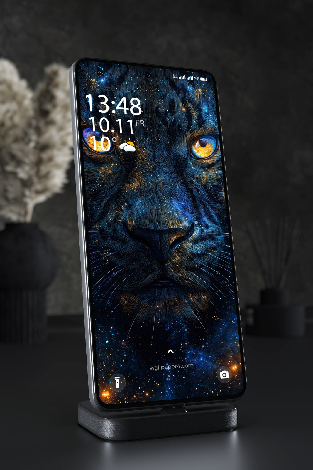 Phone Wallpaper 5345 - Cosmic Blue Panther with Glowing Eyes