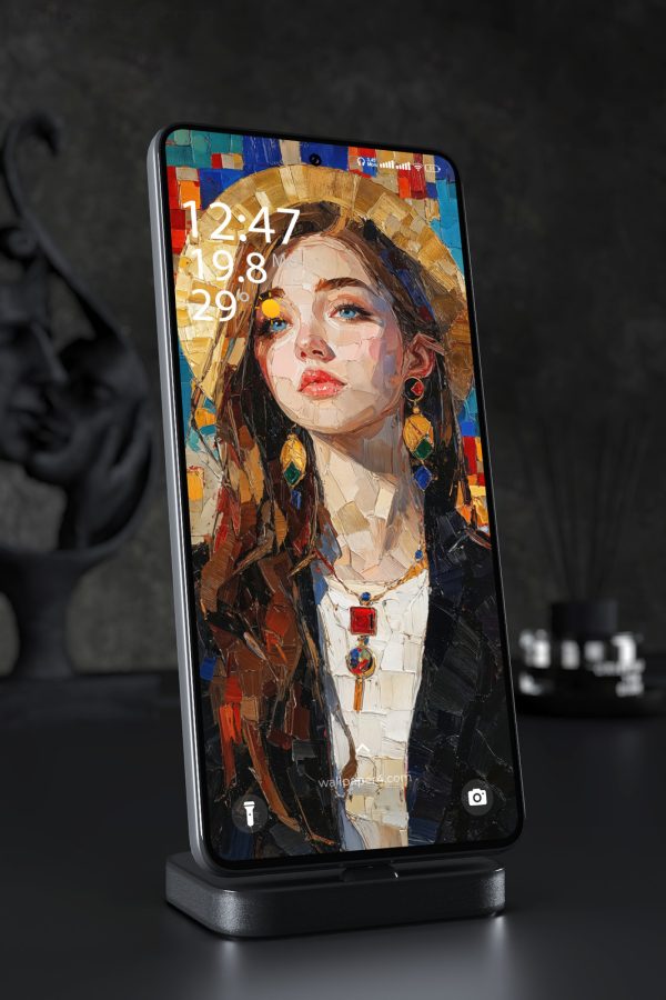 Phone Wallpaper 5348 - Oil Painted Portrait of Woman with Blue Eyes