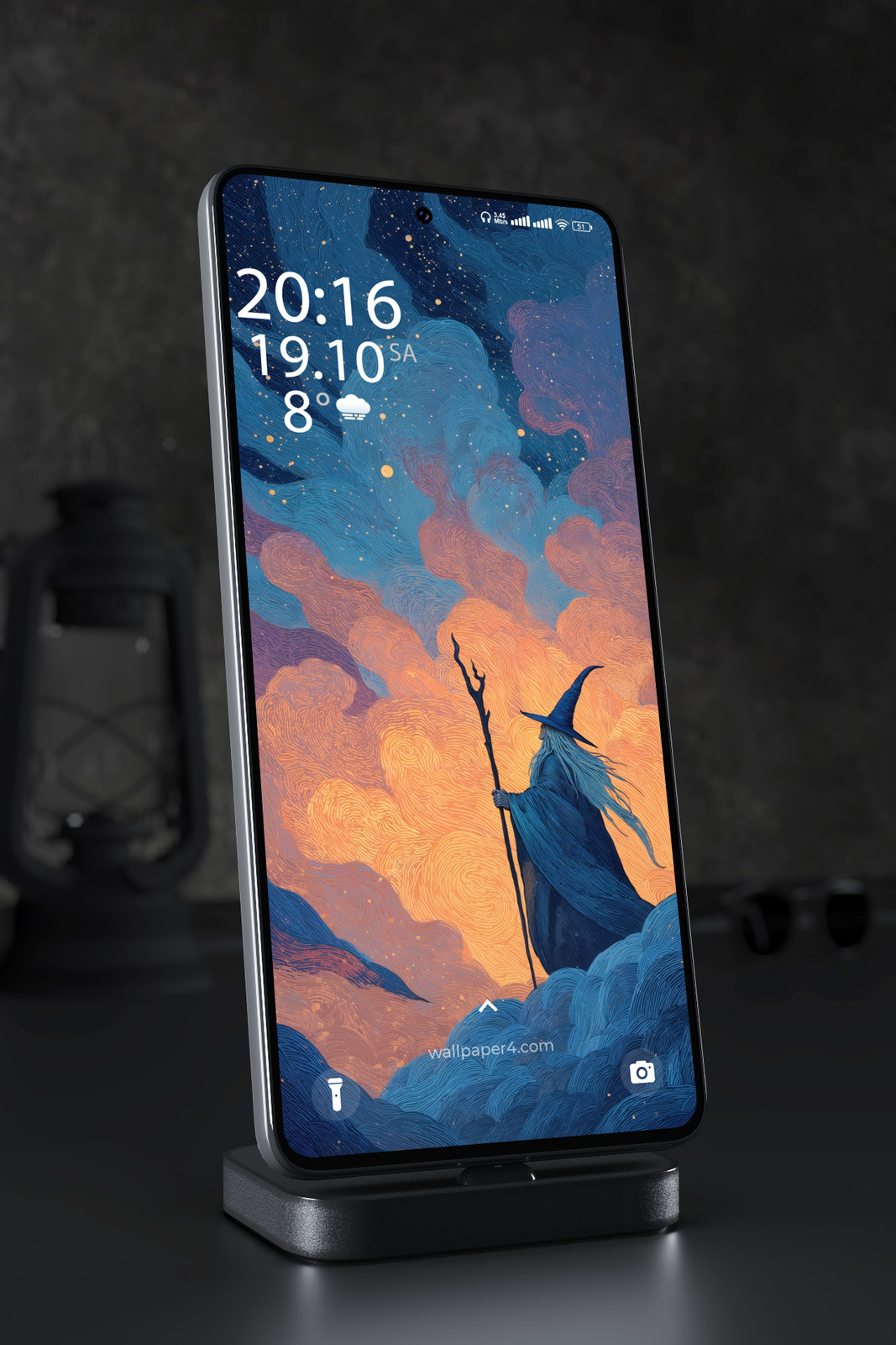 Phone Wallpaper 5360 - Mystical Wizard in a Cosmic Fantasy Landscape