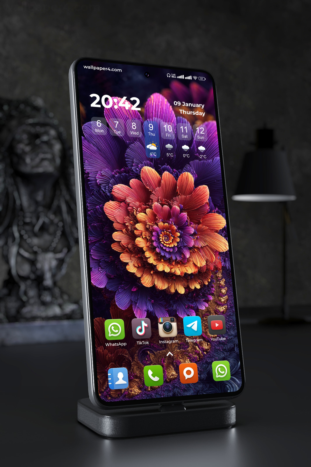 Phone Wallpaper 5365 - Abstract Purple and Orange Floral Art Wallpaper