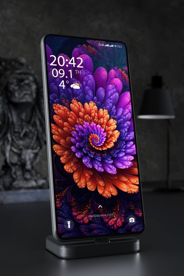 Mobile Wallpaper 5365 - Abstract Purple and Orange Floral Art Wallpaper