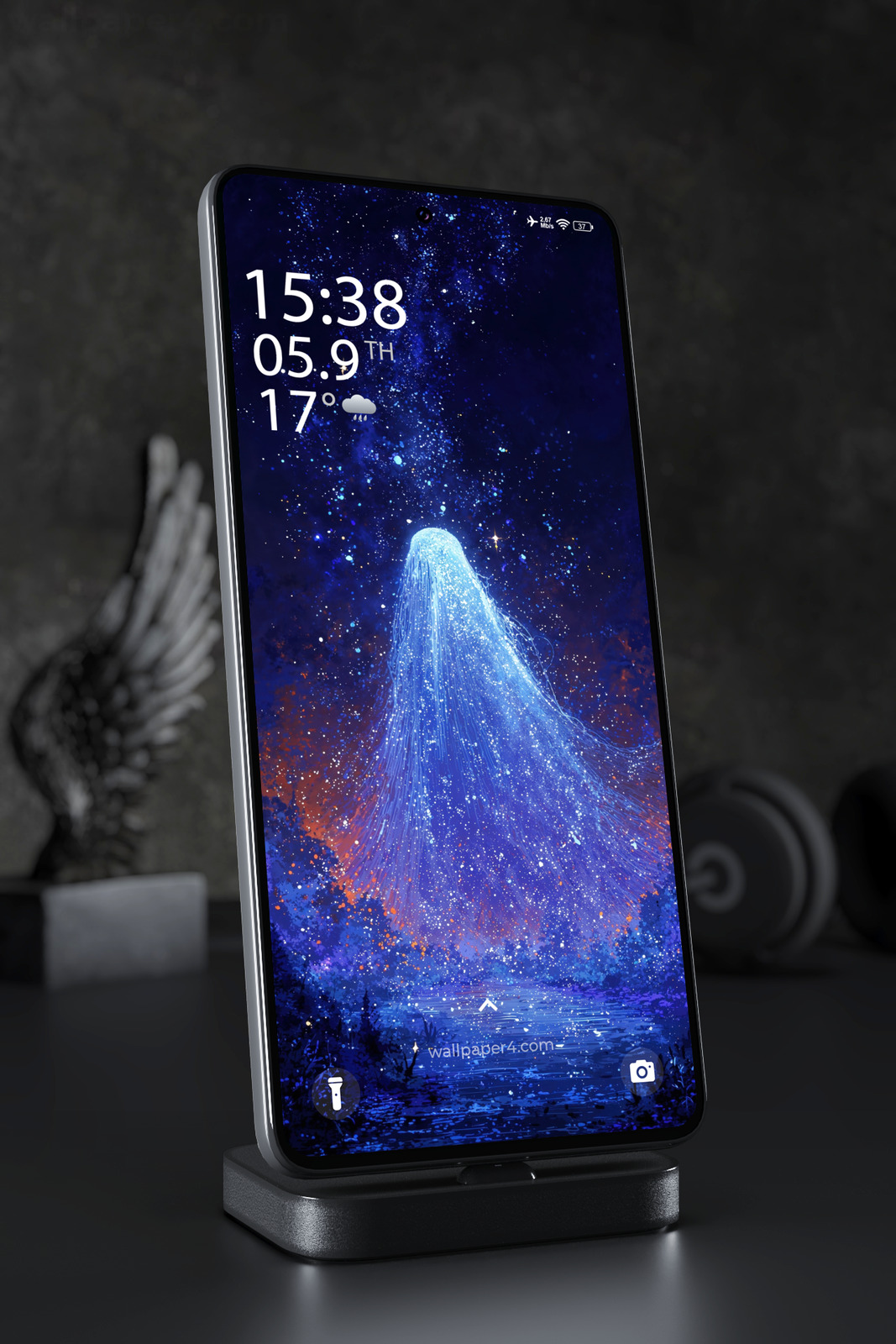 Mobile Wallpaper 5382 - Blue Cosmic Waterfall Abstract Art