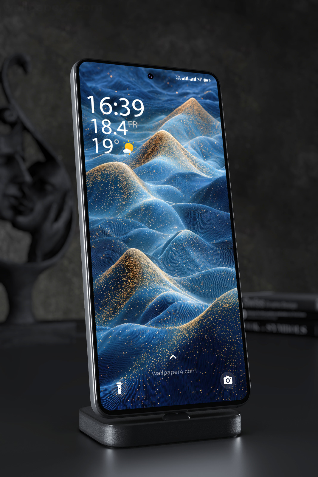 Phone Wallpaper 5399 - Abstract Blue Golden Wave Texture Background