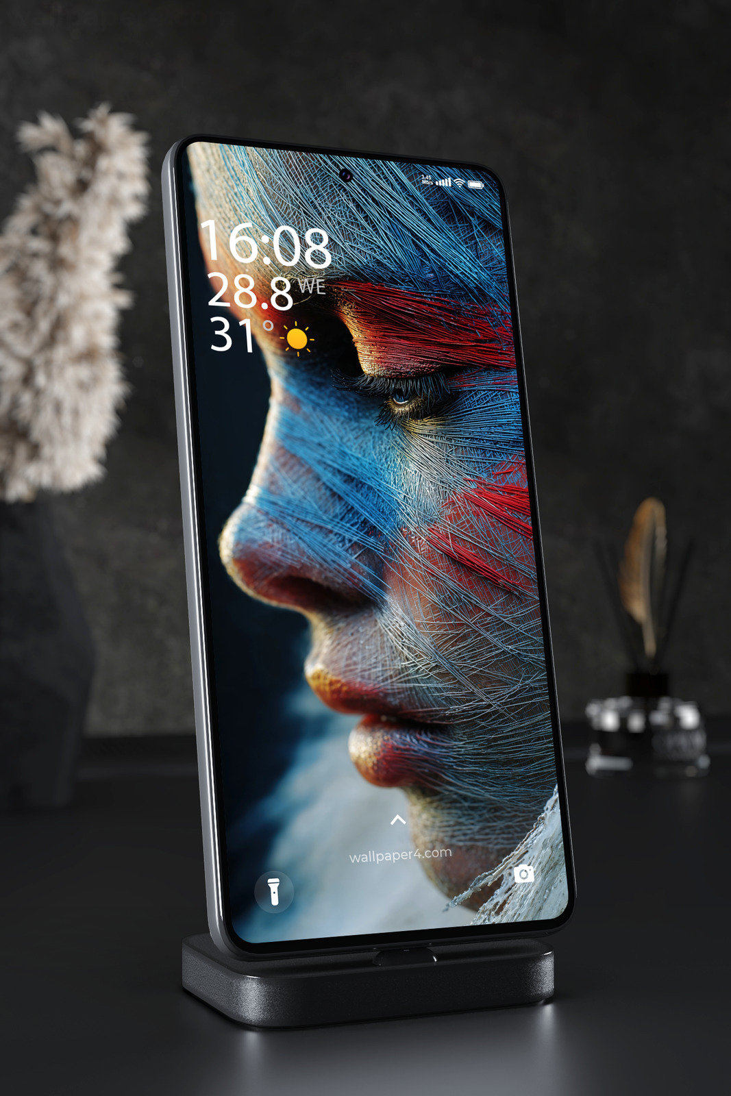 Phone Wallpaper 5402 - Abstract Cybernetic Face Art in Blue and Red