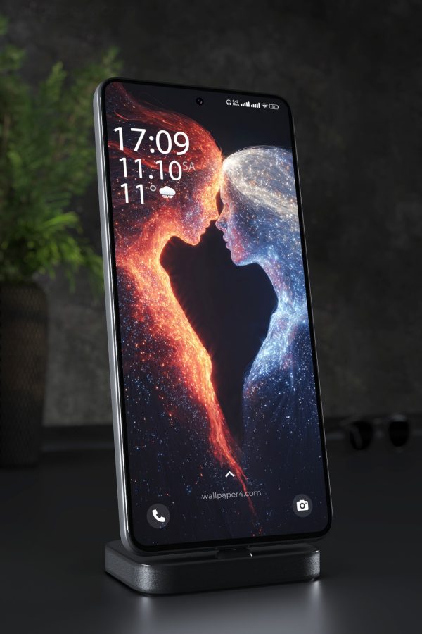 Phone Wallpaper 5406 - Fire and Ice Cosmic Faces Abstract Art