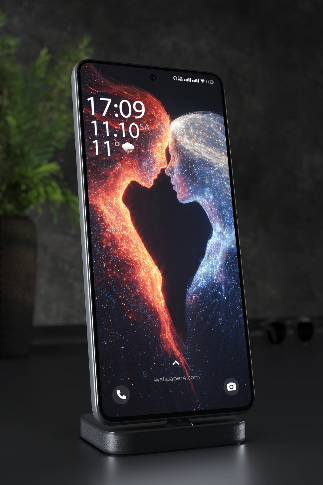 Phone Wallpaper 5406 - Fire and Ice Cosmic Faces Abstract Art