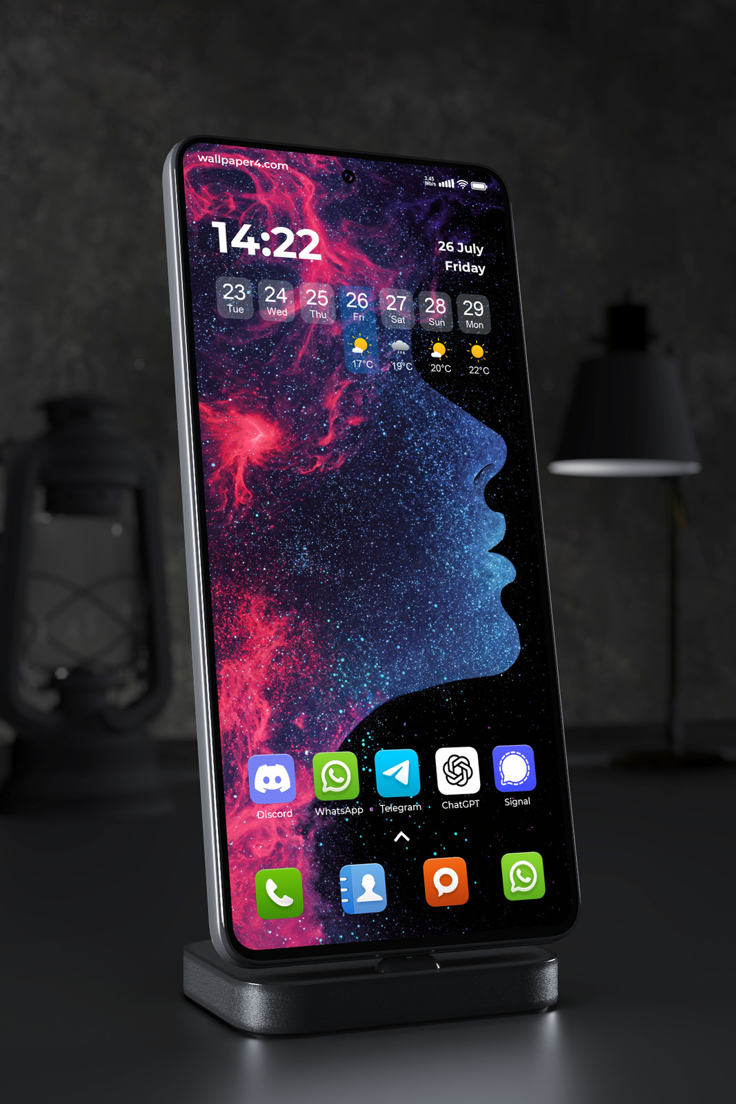Phone Wallpaper 5411 - Cosmic Neon Galaxy Face Art
