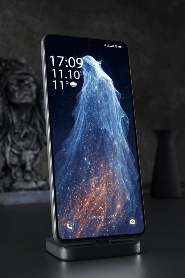Phone Wallpaper 5416 - Cosmic Blue Energy Mountain Galaxy Art