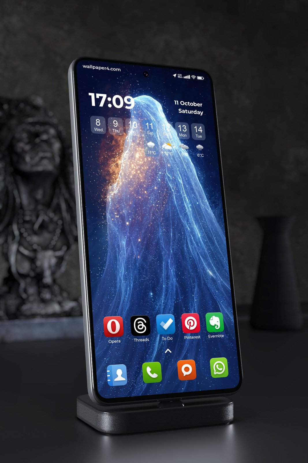 Mobile Wallpaper 5416 - Cosmic Blue Energy Mountain Galaxy Art