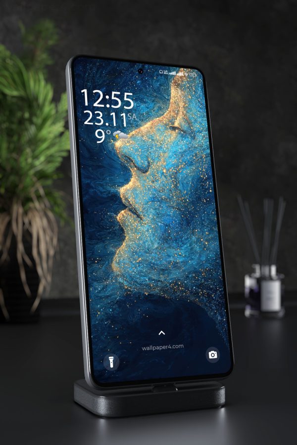 Phone Wallpaper 5419 - Abstract Blue and Gold Cosmic Ocean Art