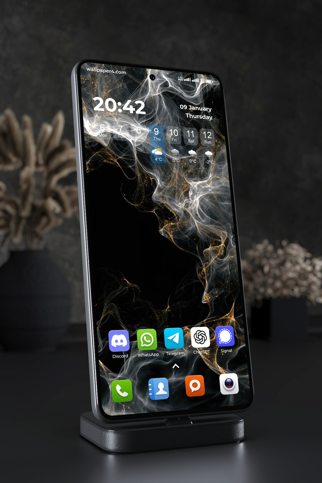 Phone Wallpaper 5431 - Abstract Black Gold Smoke Art Design