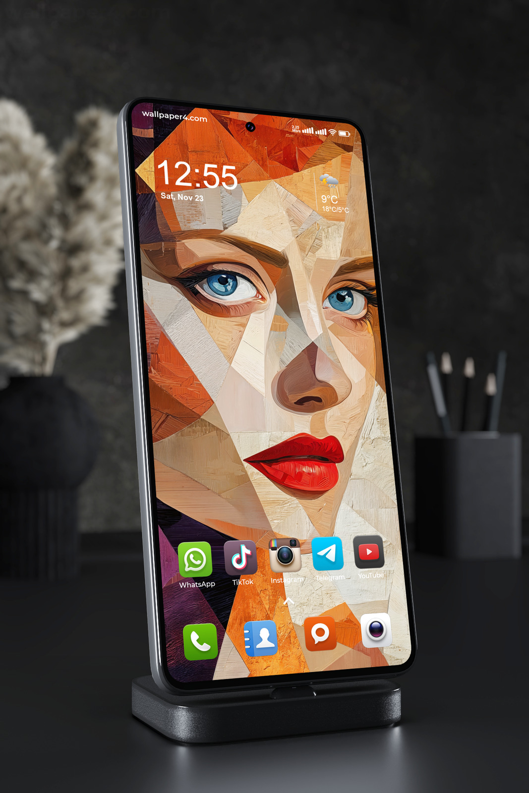 Mobile Wallpaper 5436 - Abstract Geometric Woman Face Art Portrait