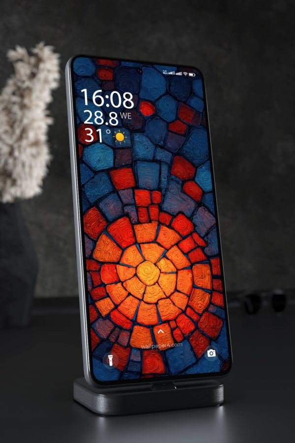 Phone Wallpaper 5446 - Abstract Mosaic Stone Pattern in Red and Blue