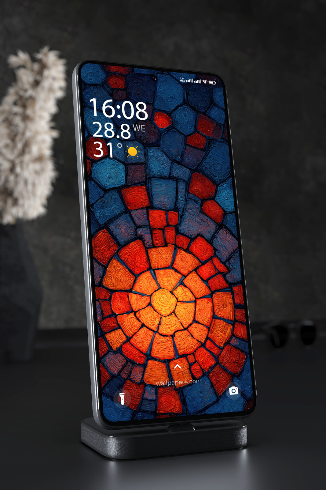 Phone Wallpaper 5446 - Abstract Mosaic Stone Pattern in Red and Blue