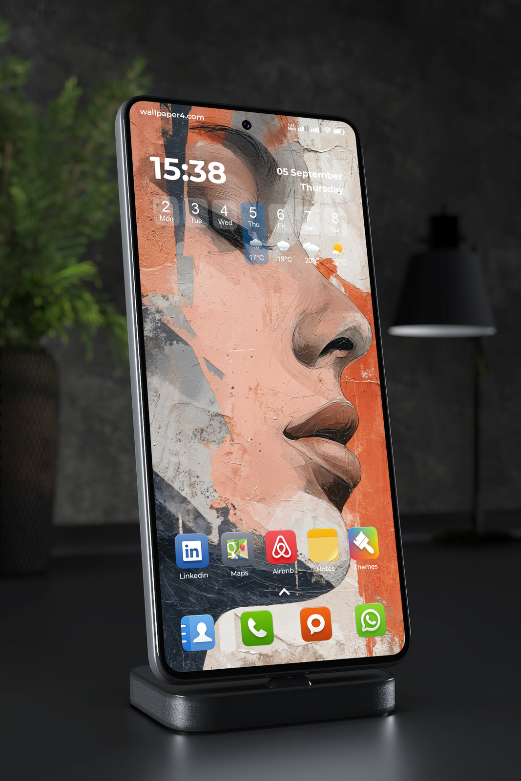Phone Wallpaper 5449 - Abstract Woman Face Art in Orange and Black