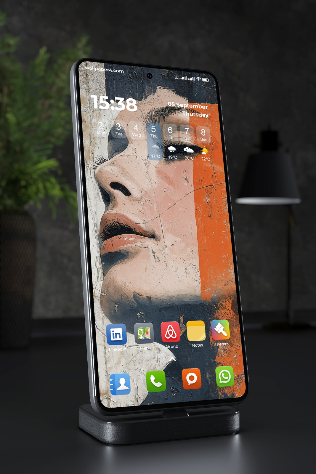 Mobile Wallpaper 5449 - Abstract Woman Face Art in Orange and Black