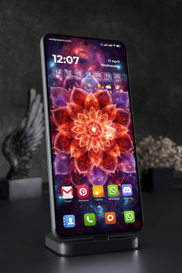Phone Wallpaper 5471 - Radiant Cosmic Lotus Mandala in Fiery Colors