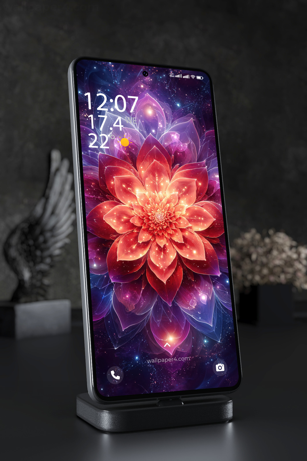 Mobile Wallpaper 5471 - Radiant Cosmic Lotus Mandala in Fiery Colors