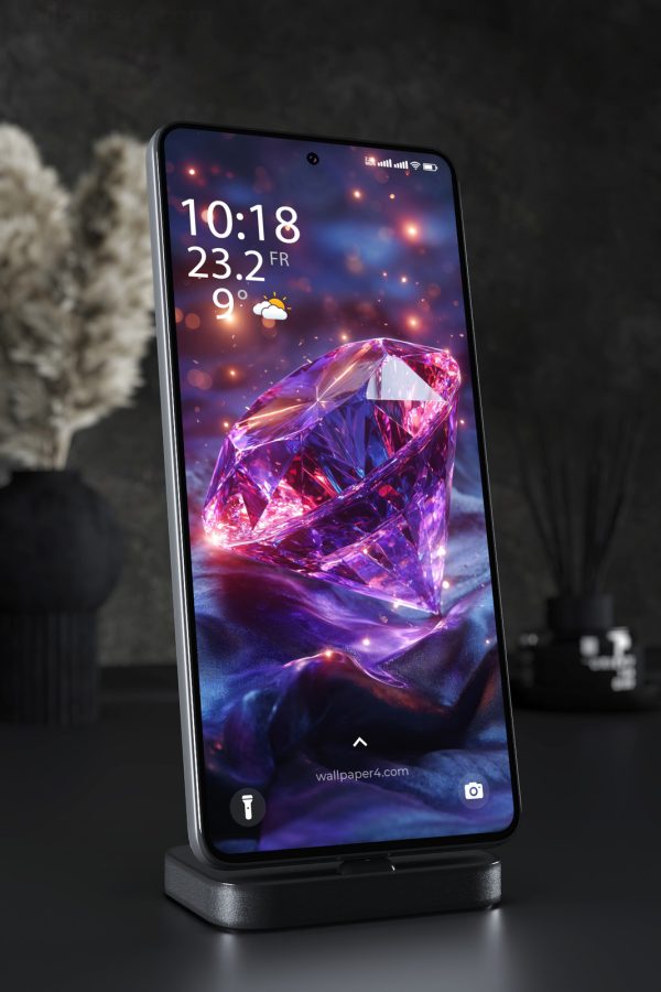 Phone Wallpaper 5481 - Radiant Purple Diamond in a Dreamy Night Sky