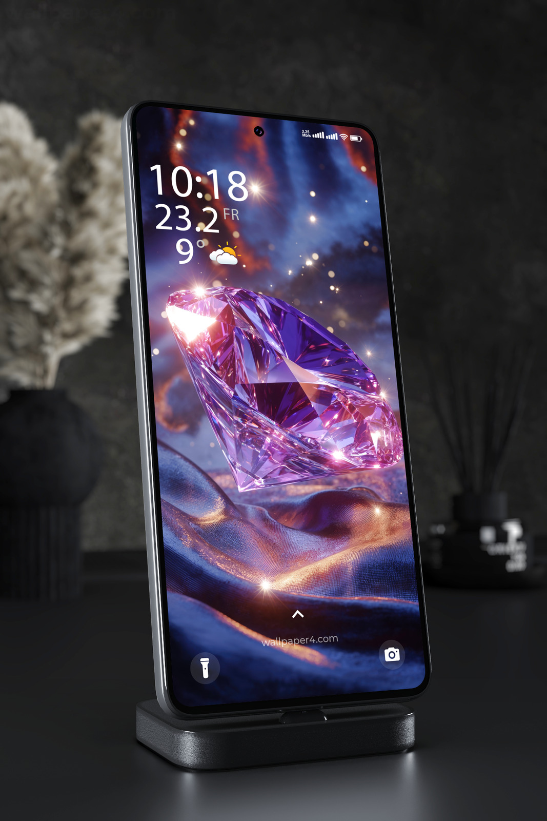 Mobile Wallpaper 5481 - Radiant Purple Diamond in a Dreamy Night Sky