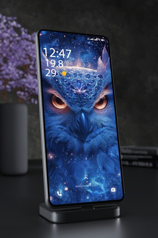 Mobile Wallpaper 5485 - Celestial Blue Owl with Crystal Crown