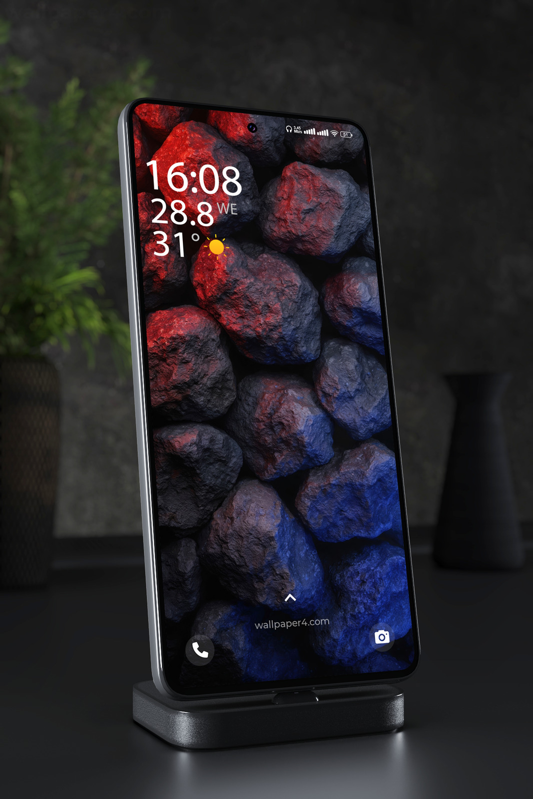 Phone Wallpaper 5496 - Red and Blue Light on Dark Rocky Texture