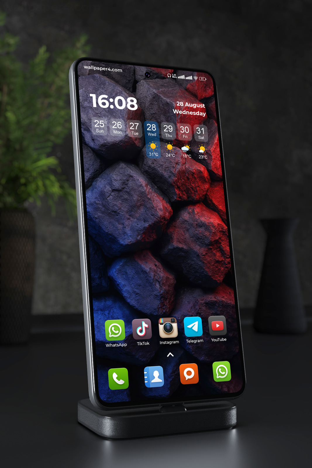 Mobile Wallpaper 5496 - Red and Blue Light on Dark Rocky Texture
