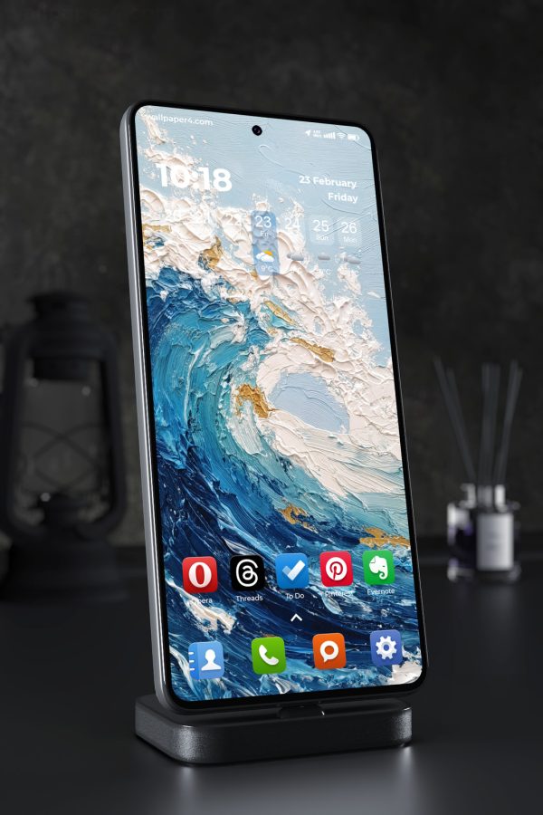 Phone Wallpaper 5500 - Abstract Ocean Wave Textured Art in Blue and Gold
