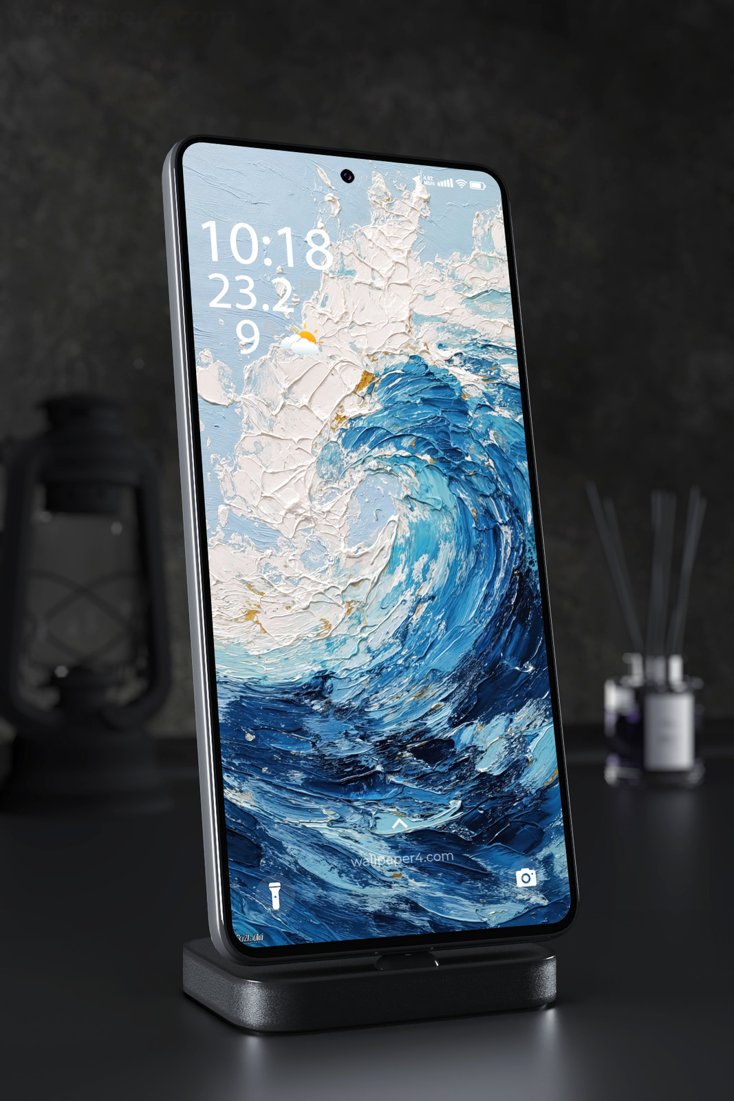 Mobile Wallpaper 5500 - Abstract Ocean Wave Textured Art in Blue and Gold