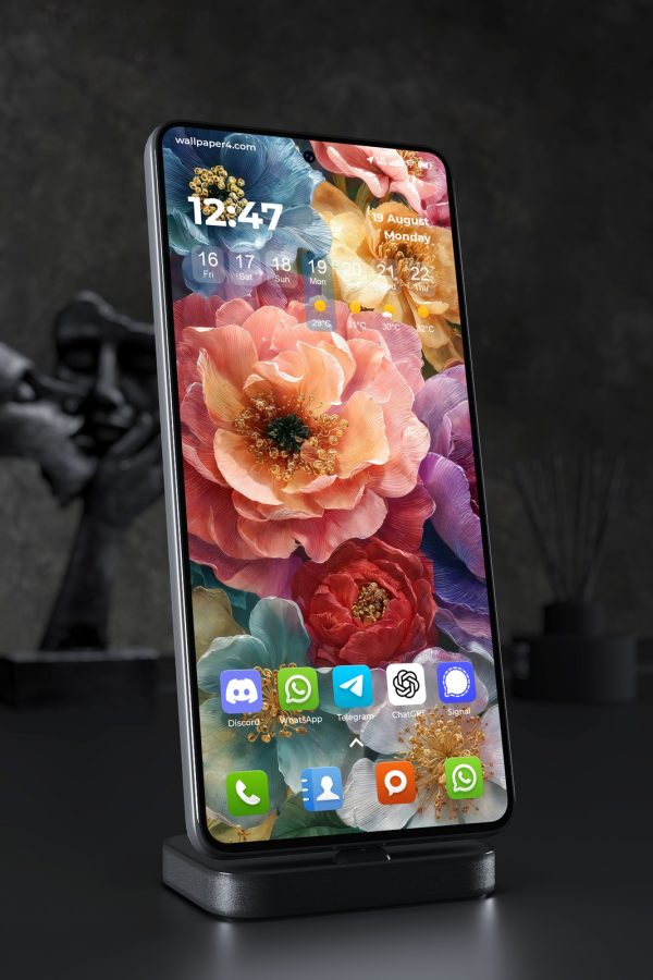 Mobile Wallpaper 5515 - Vibrant Floral Garden with Golden Details