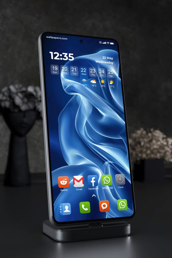 Phone Wallpaper 5518 - Abstract Blue Glass Waves in Fluid Motion