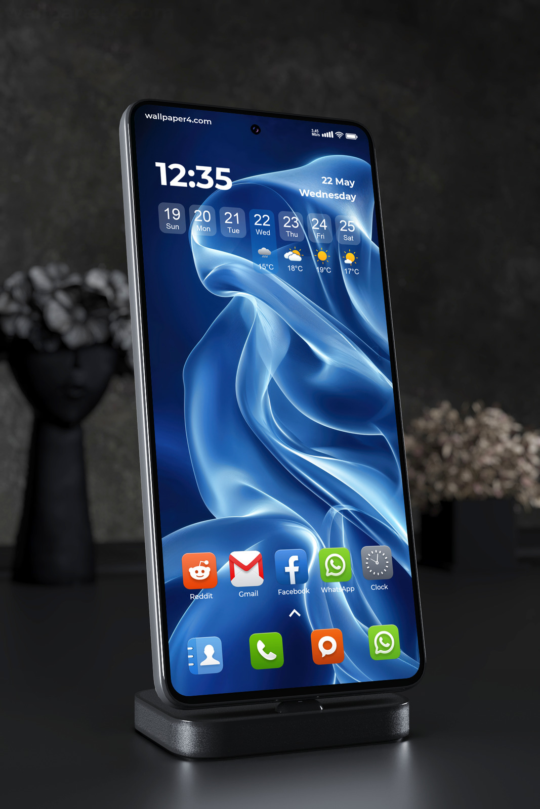 Phone Wallpaper 5518 - Abstract Blue Glass Waves in Fluid Motion