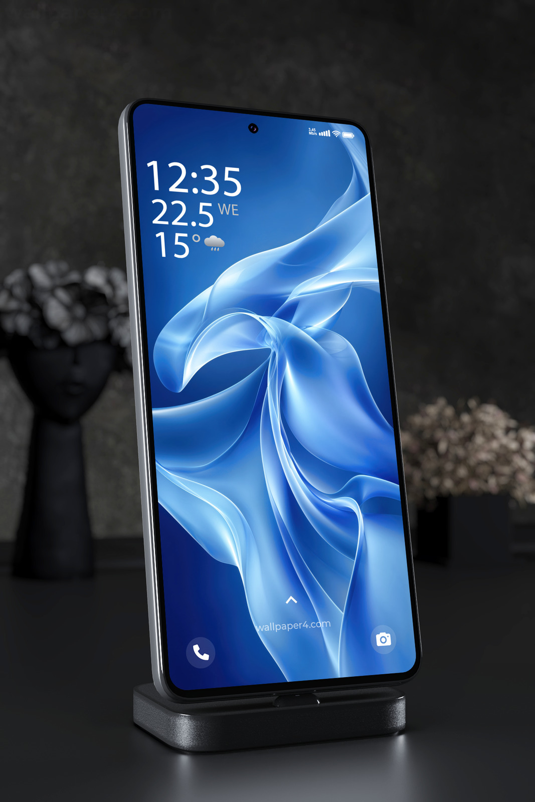 Mobile Wallpaper 5518 - Abstract Blue Glass Waves in Fluid Motion