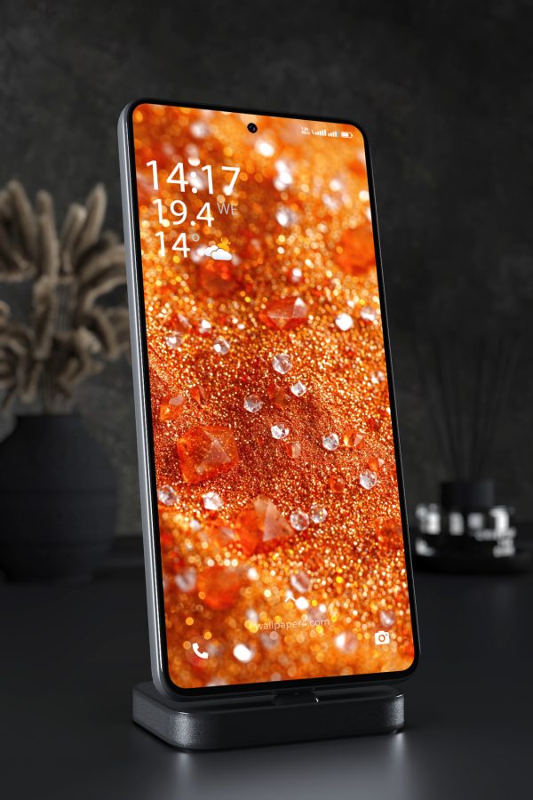 Phone Wallpaper 5526 - Fiery Orange Glitter and Crystal Sparkle