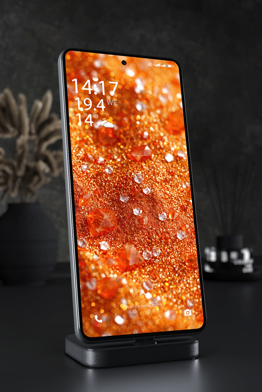 Phone Wallpaper 5526 - Fiery Orange Glitter and Crystal Sparkle