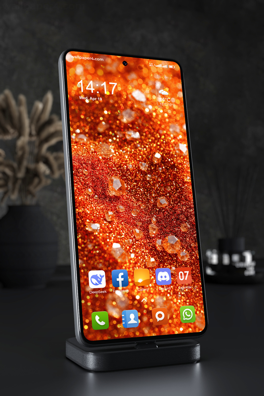 Mobile Wallpaper 5526 - Fiery Orange Glitter and Crystal Sparkle