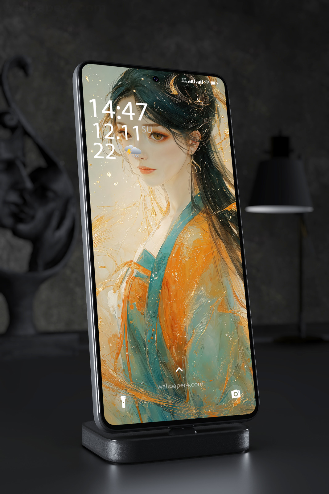 Mobile Wallpaper 5537 - Elegant Asian Fantasy Woman in Golden Light