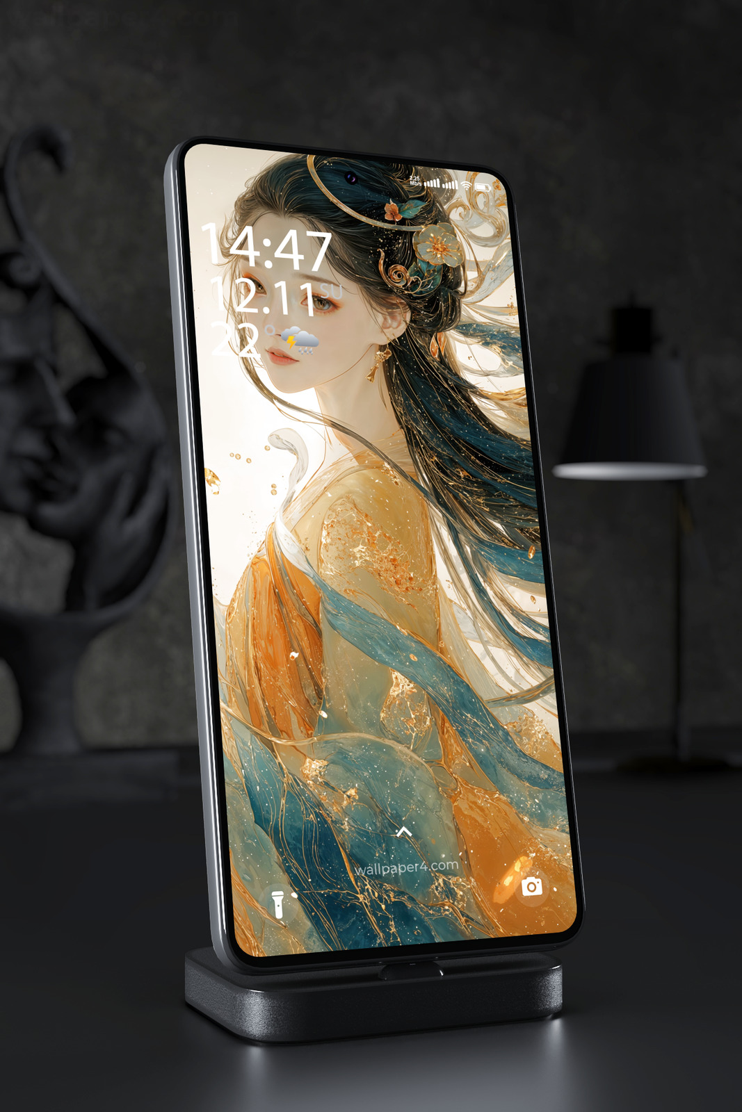 Mobile Wallpaper 5537 - Elegant Asian Fantasy Woman in Golden Light