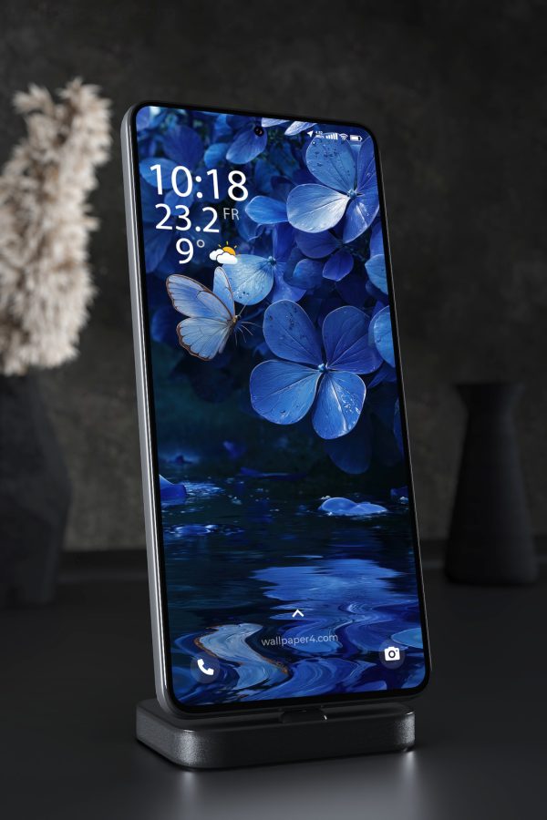 Phone Wallpaper 5541 - Blue Butterfly Among Dreamy Hydrangea Flowers