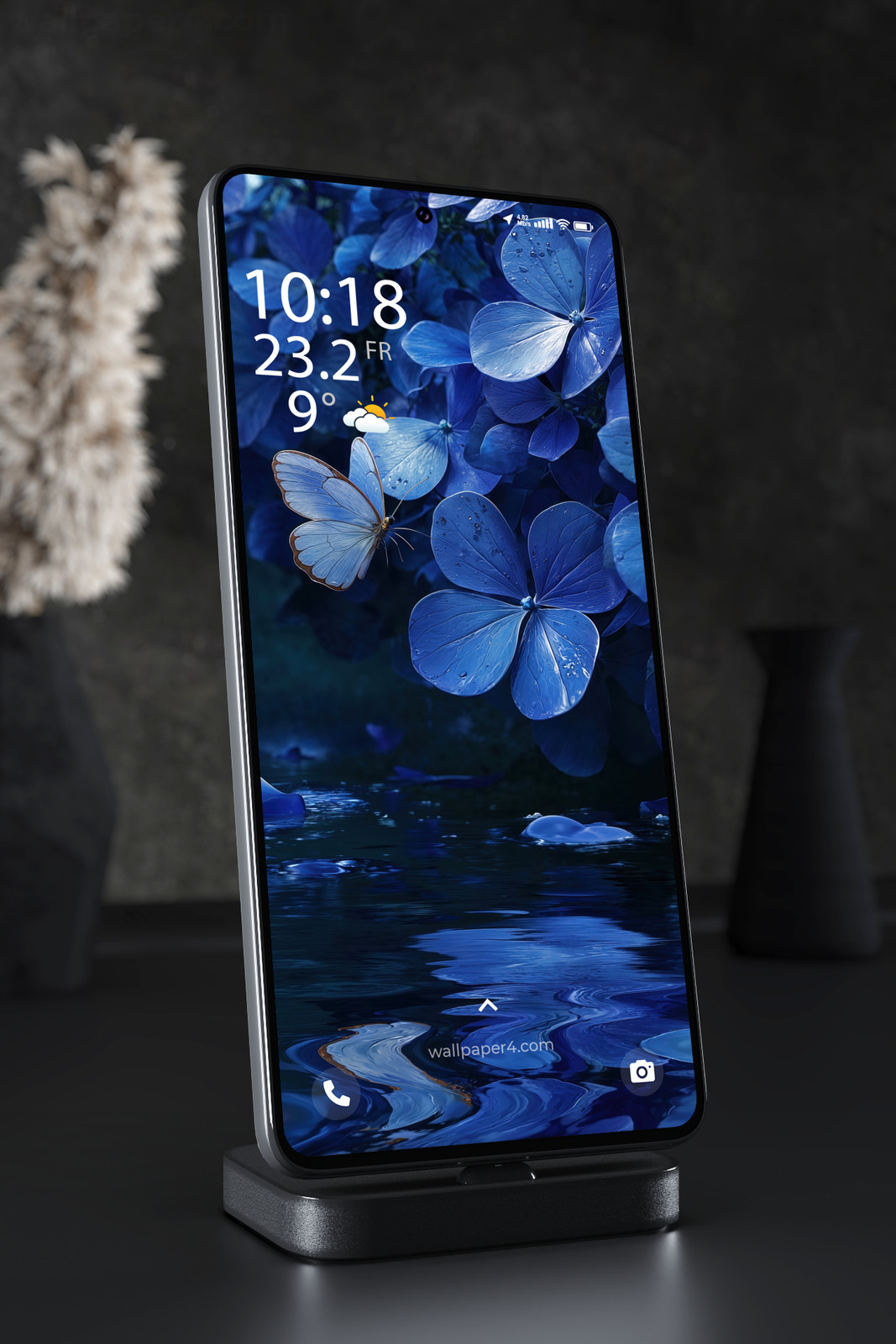 Phone Wallpaper 5541 - Blue Butterfly Among Dreamy Hydrangea Flowers