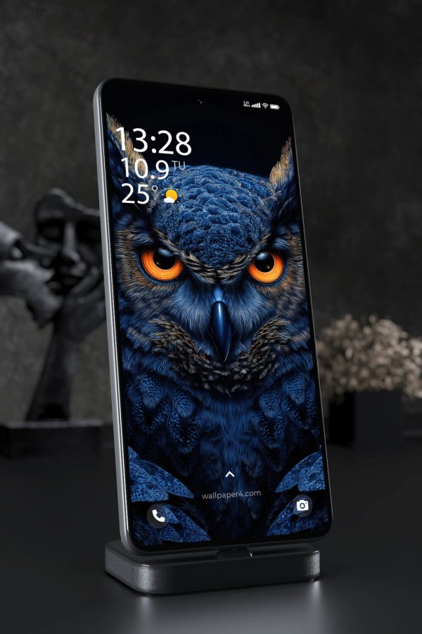 Phone Wallpaper 5559 - Majestic Blue Owl with Fiery Orange Eyes