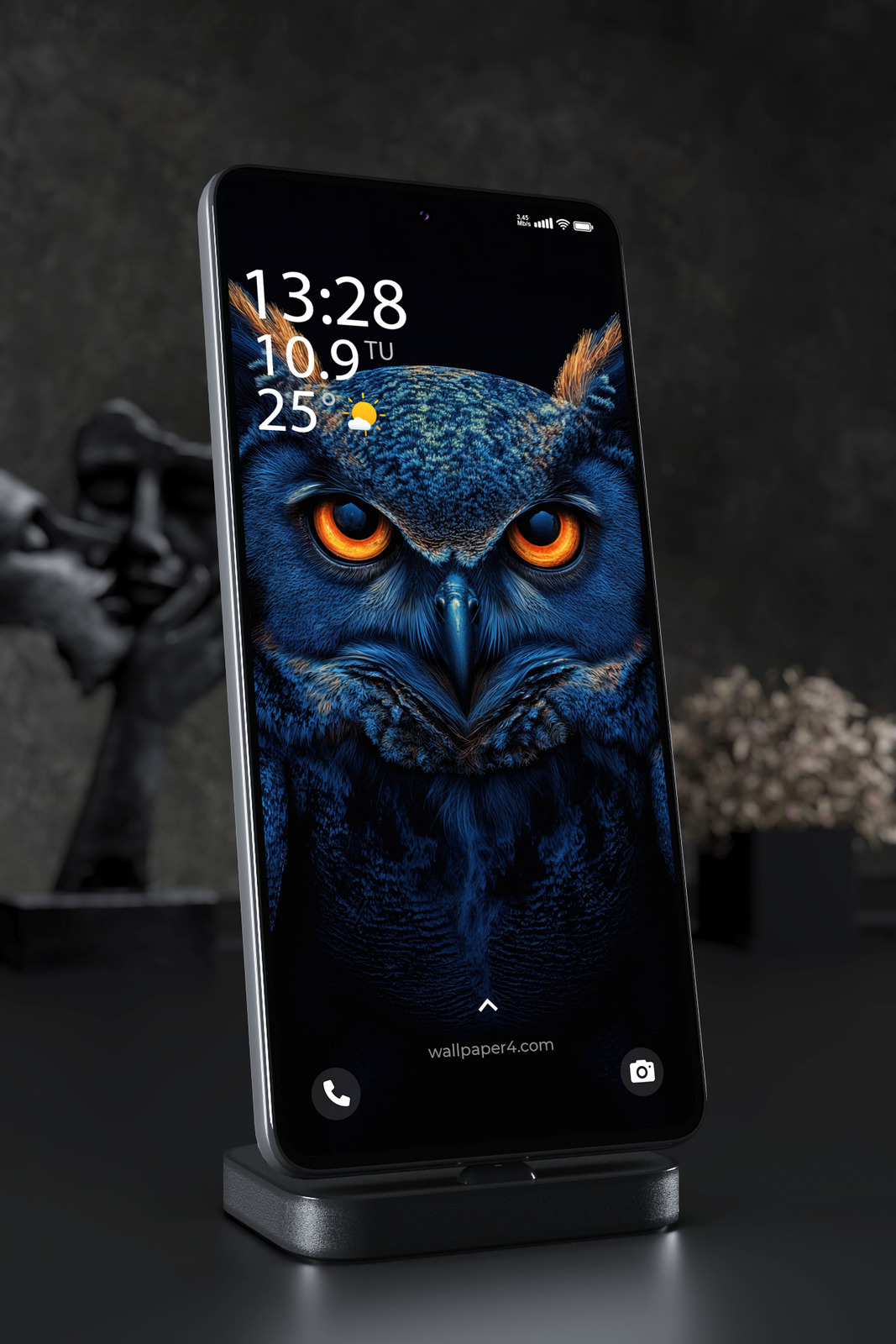 Mobile Wallpaper 5559 - Majestic Blue Owl with Fiery Orange Eyes