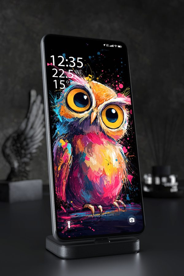 Phone Wallpaper 5568 - Colorful Abstract Owl with Big Golden Eyes