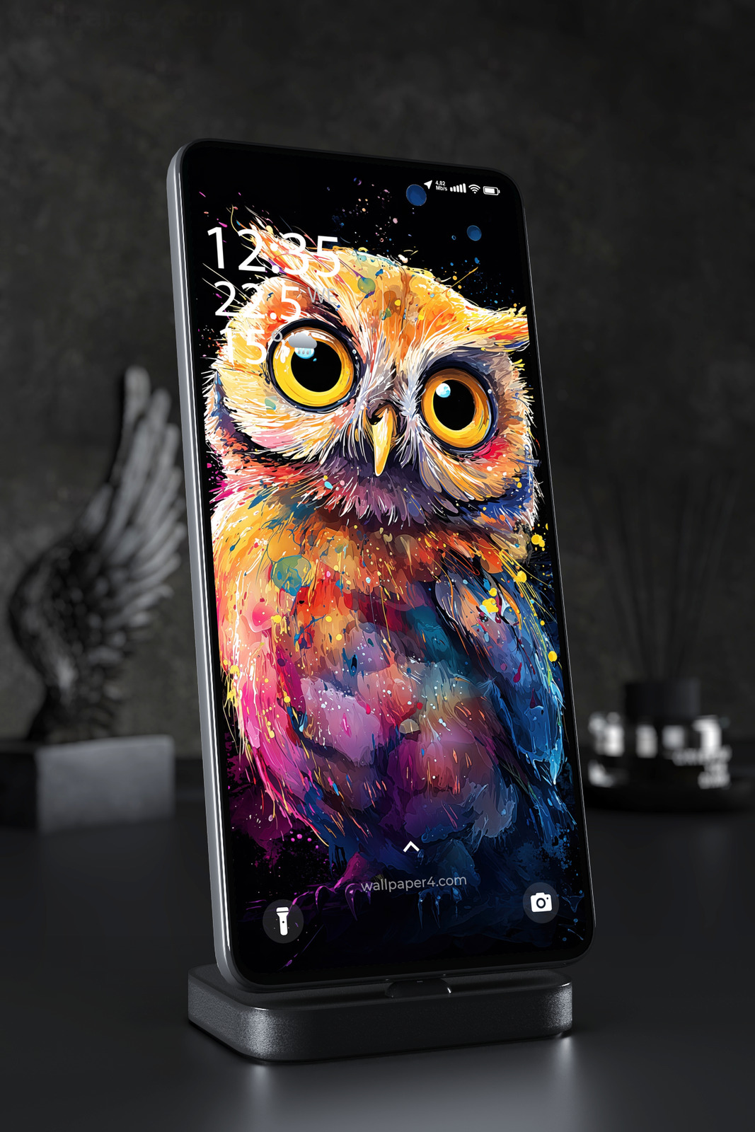 Mobile Wallpaper 5568 - Colorful Abstract Owl with Big Golden Eyes