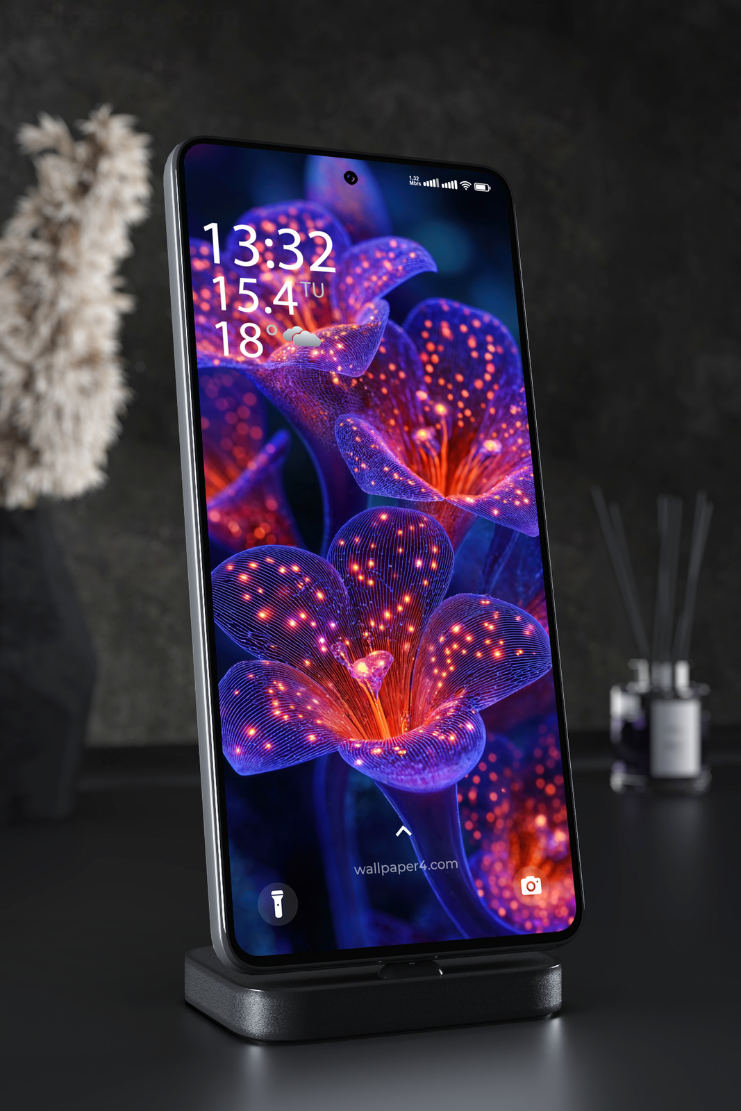 Mobile Wallpaper 5586 - Glowing Neon Flowers in Blue and Orange