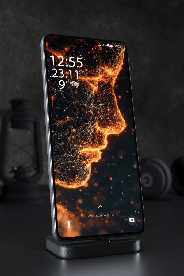 Mobile Wallpaper 5590 - Glowing Digital Human Face in Fiery Orange