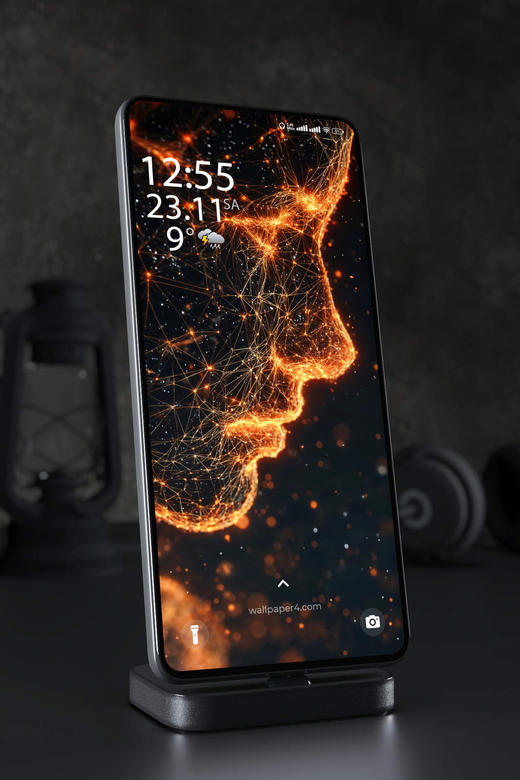 Mobile Wallpaper 5590 - Glowing Digital Human Face in Fiery Orange