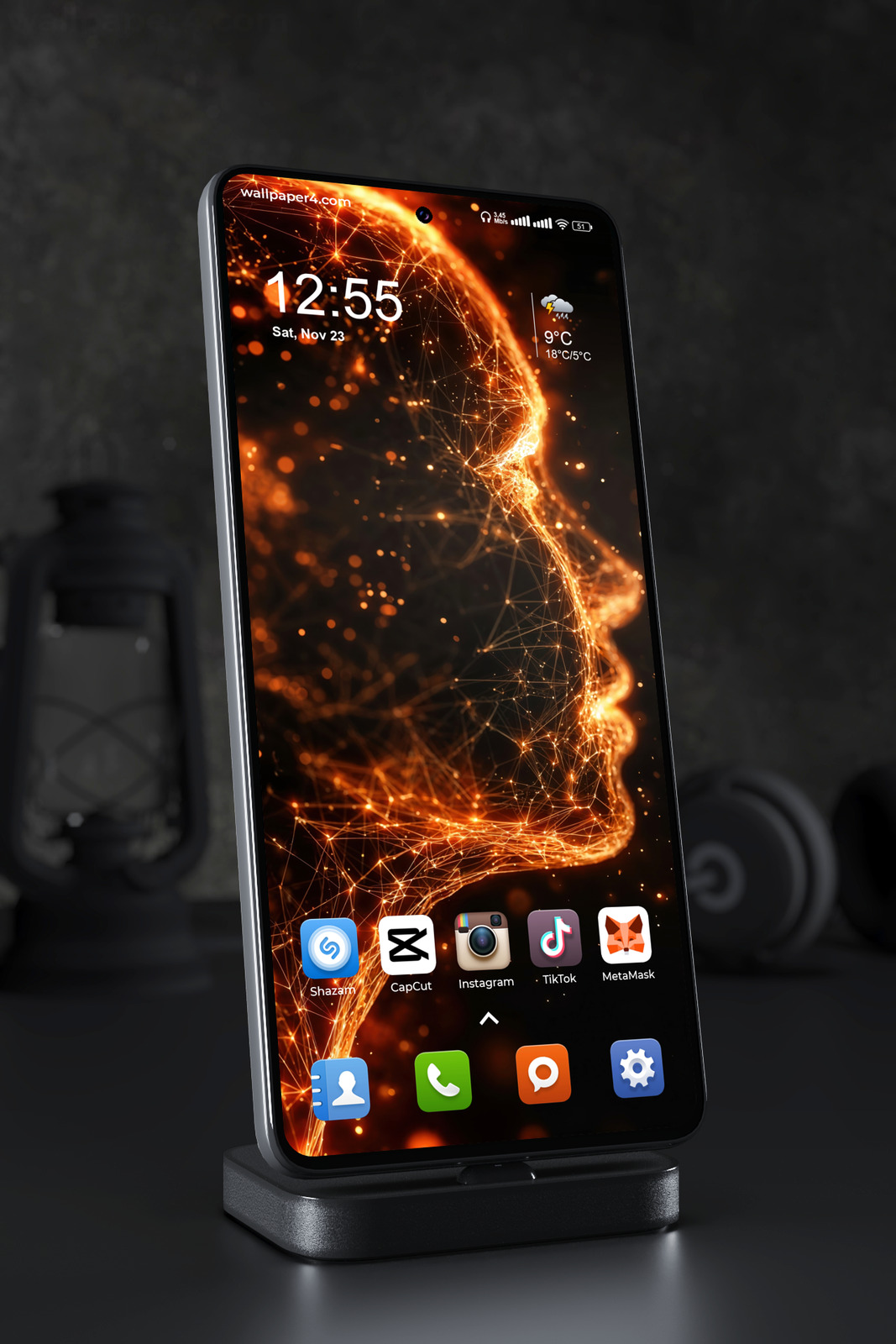 Mobile Wallpaper 5590 - Glowing Digital Human Face in Fiery Orange